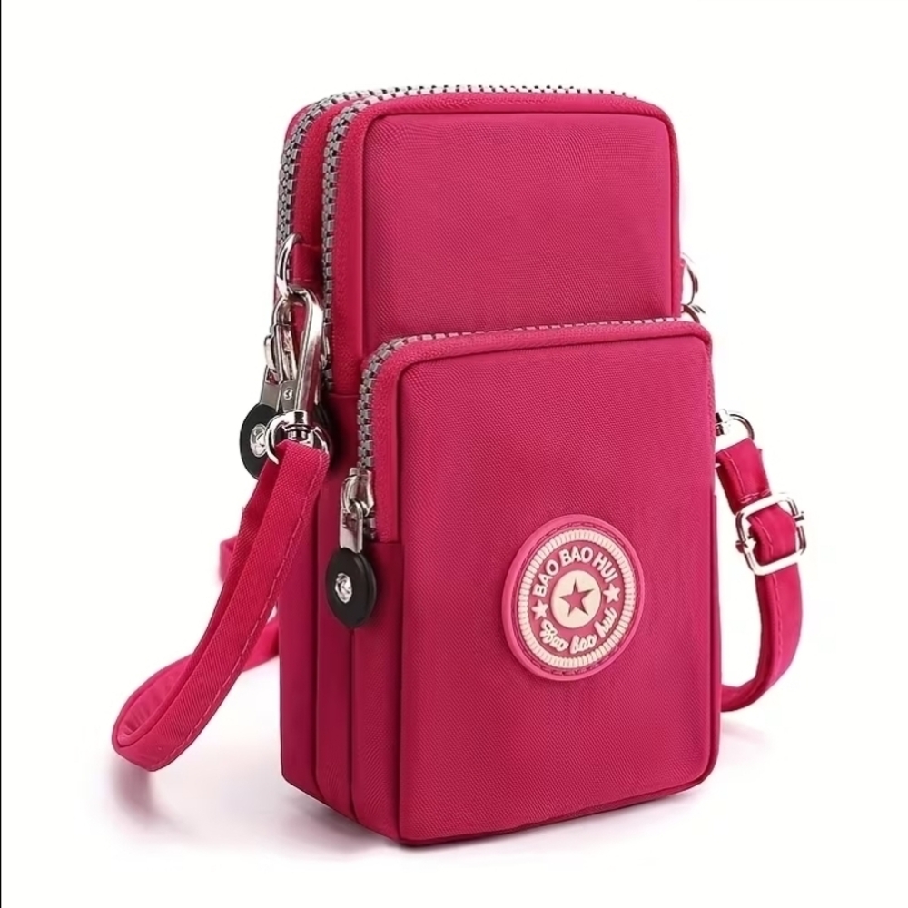 Pink Nylon Shoulder Crossbody Phone Bag